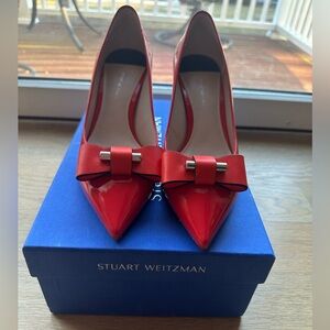 Stuart Weitzman Belle Pointe Red Bow Pumps